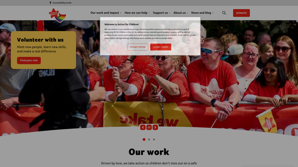 Screenshot of the Action For Children website