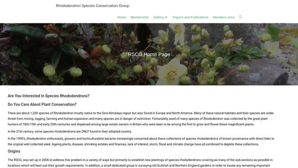 Screenshot of the Rhododendron Species Conservation Group website