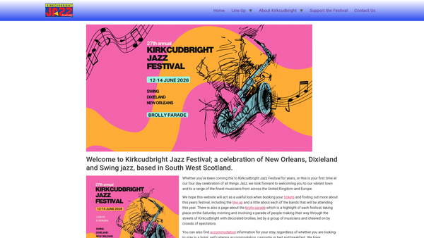 Screenshot of the Kirkcudbright Jazz Festival website