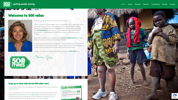 Screenshot of the 500 miles website