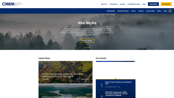 Screenshot of the The Chartered Institution Of Water & Environmental Management website