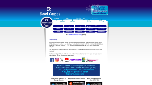 Screenshot of the East Renfrewshire Good Causes Fundraising Charity Ltd website
