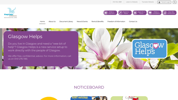 Screenshot of the Kingsridge Cleddans Housing Association Limited website