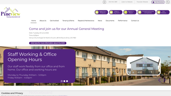 Screenshot of the Pineview Housing Association Limited website