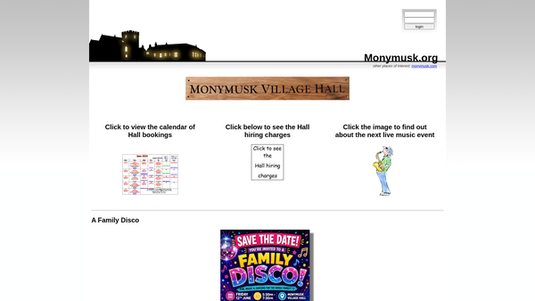Screenshot of the Monymusk Village Hall Management Committee website