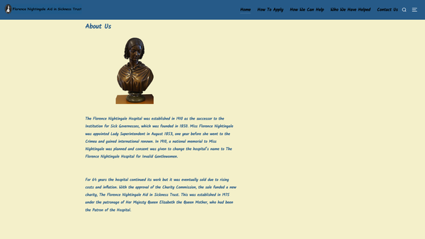 Screenshot of the Florence Nightingale Aid In Sickness Trust website