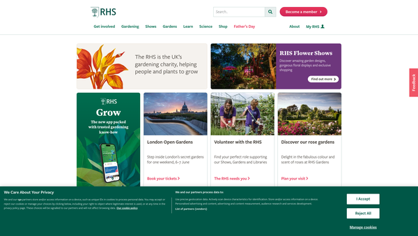 Screenshot of the The Royal Horticultural Society website