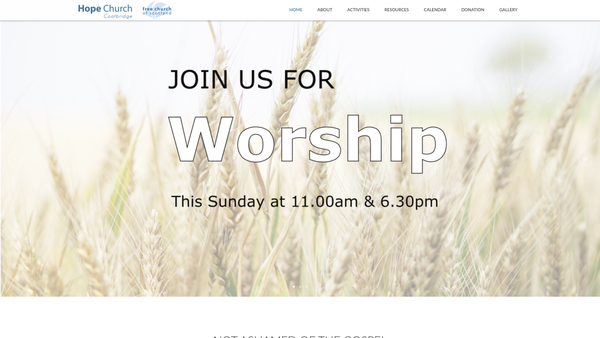 Screenshot of the Hope Church Coatbridge – Free Church of Scotland website