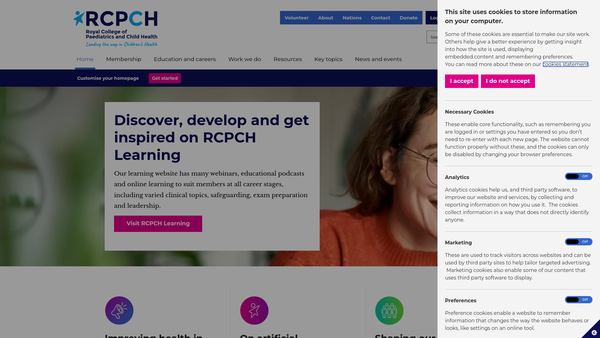 Screenshot of the Royal College of Paediatrics & Child Health website