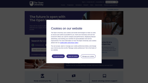 Screenshot of the The Open University website