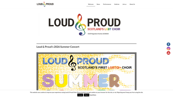 Screenshot of the Loud and Proud Choir website