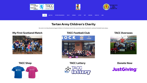 Screenshot of the Tartan Army Children's Charity website