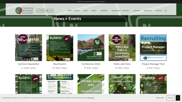 Screenshot of the Community Woodlands Association website