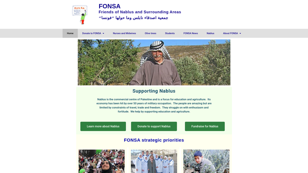 Screenshot of the Friends of Nablus & Surrounding Areas website