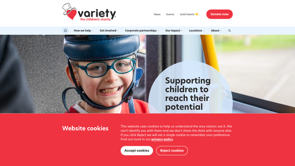 Screenshot of the Variety, the Children's Charity website