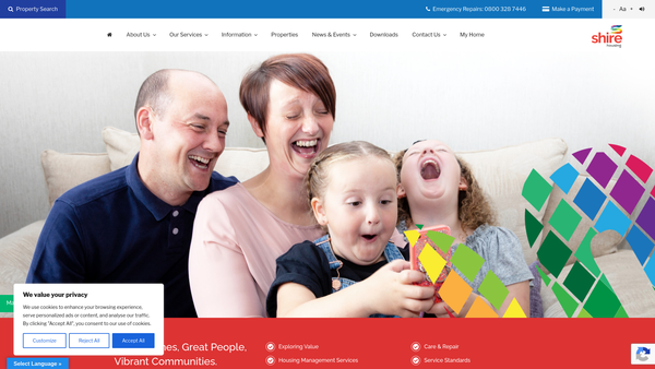 Screenshot of the Shire Housing Association Limited website