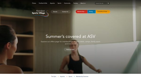 Screenshot of the Aberdeen Sports Village Limited website