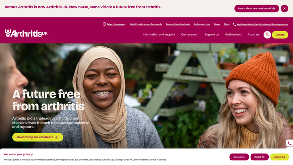 Screenshot of the Arthritis Care website