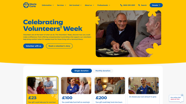 Screenshot of the Marie Curie website