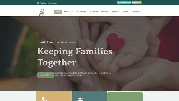 Screenshot of the Unity Family Services website