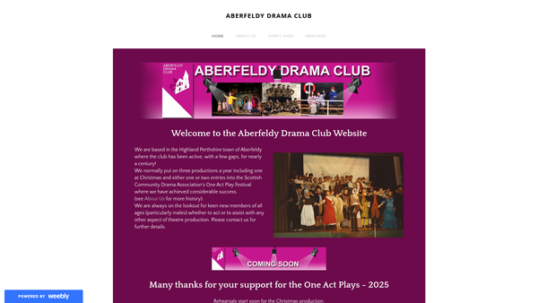 Screenshot of the Aberfeldy Drama Club website