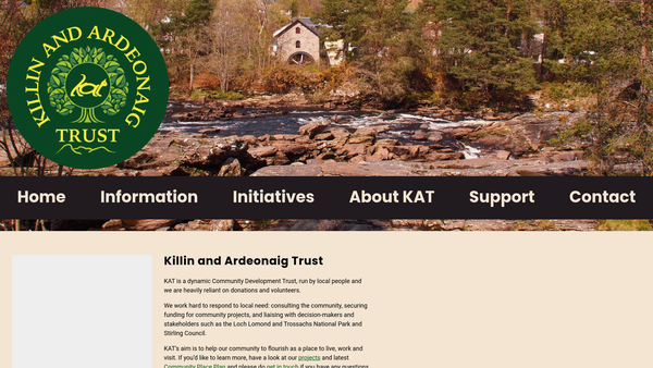 Screenshot of the Killin and Ardeonaig Community Development Trust Limited website