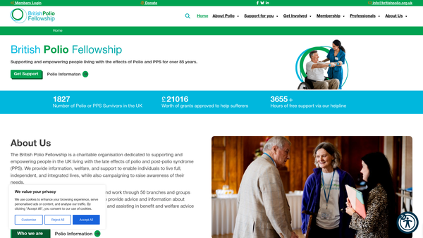 Screenshot of the The British Polio Fellowship website
