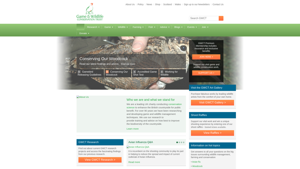 Screenshot of the Game And Wildlife Conservation Trust website