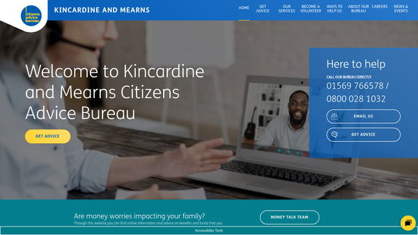 Screenshot of the Kincardine and Mearns Citizens Advice Bureau website