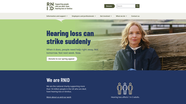 Screenshot of the Royal National Institute for Deaf People website