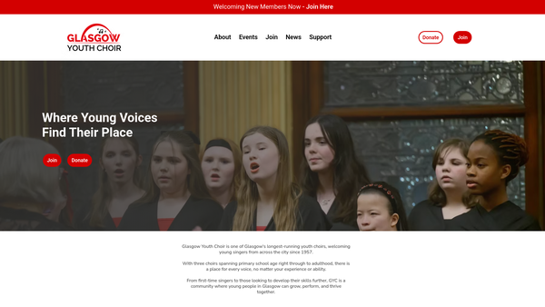 Screenshot of the Glasgow Youth Choir website