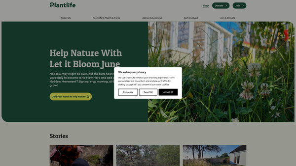 Screenshot of the Plantlife International - The Wild-Plant Conservation Charity website