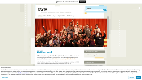 Screenshot of the Terrifically Adventurous Youth Theatre Association website