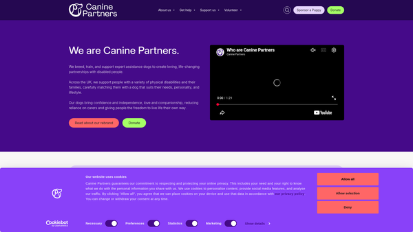 Screenshot of the Canine Partners For Independence Ltd website
