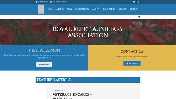 Screenshot of the Royal Fleet Auxiliary Association website