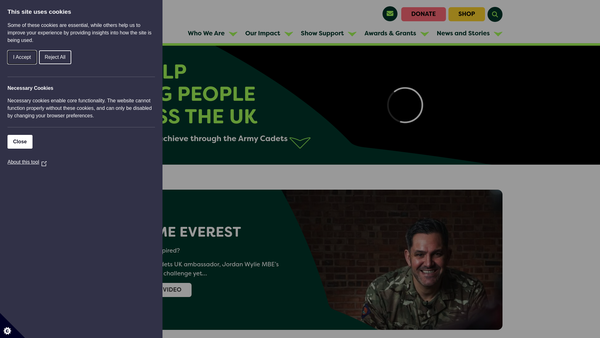 Screenshot of the Army Cadet Charitable Trust UK website