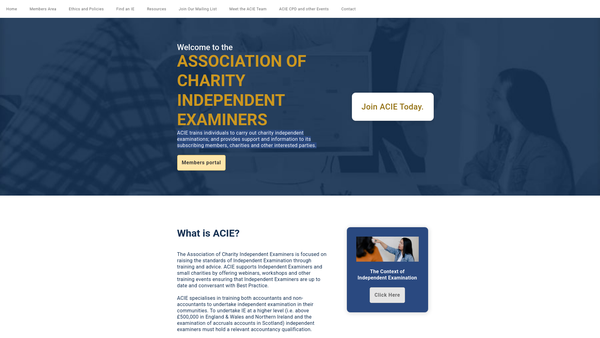 Screenshot of the Association of Charity Independent Examiners website