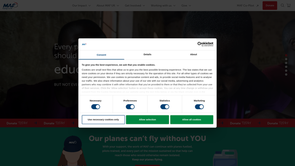 Screenshot of the Mission Aviation Fellowship UK website
