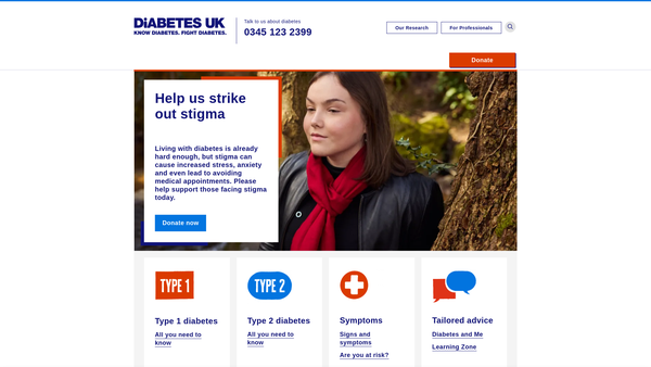 Screenshot of the British Diabetic Association website