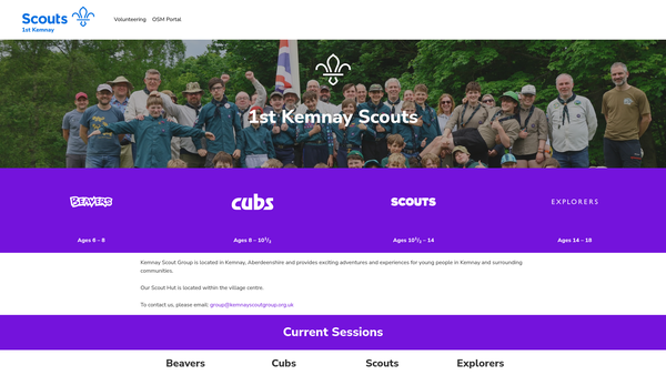 Screenshot of the 1st Kemnay Scout Group website