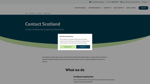 Screenshot of the Contact a Family website