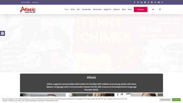 Screenshot of the Afasic website