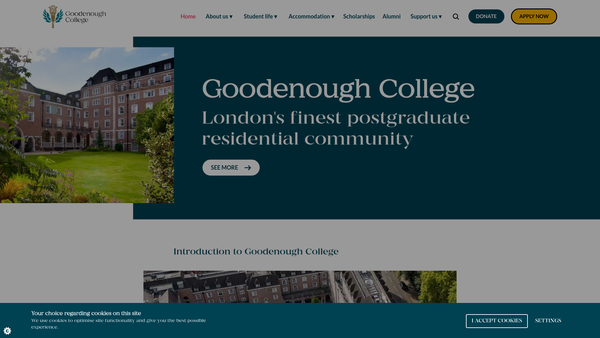 Screenshot of the Goodenough College website