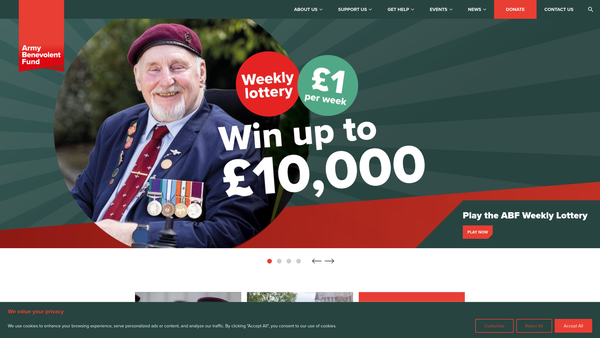 Screenshot of the Army Benevolent Fund website