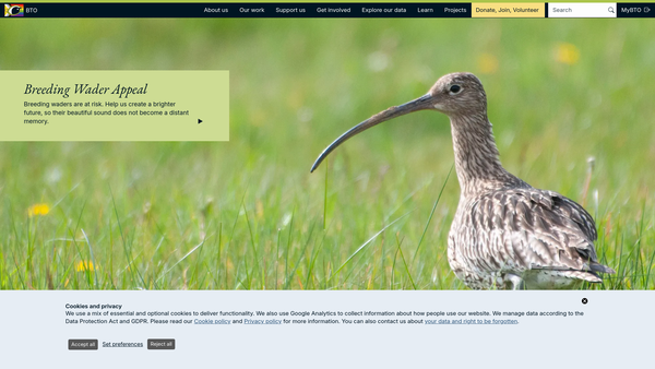 Screenshot of the British Trust for Ornithology website