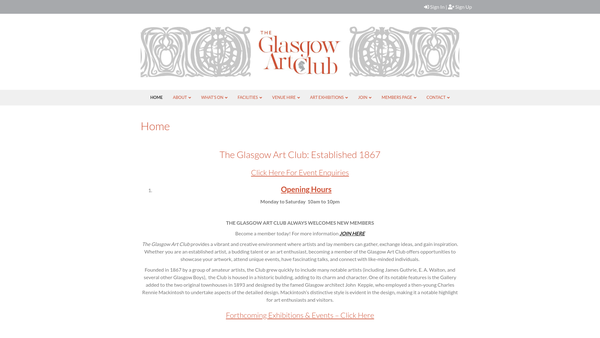 Screenshot of the The Glasgow Art Club website