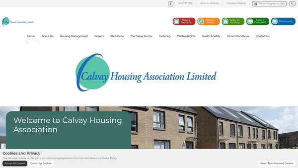 Screenshot of the Calvay Housing Association Limited website