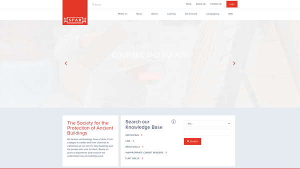 Screenshot of the The Society for the Protection of Ancient Buildings website