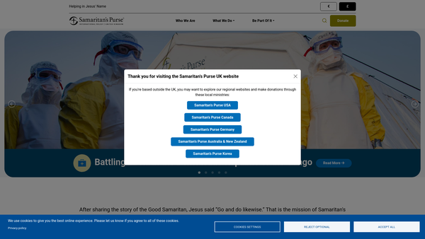 Screenshot of the Samaritans Purse International Ltd website