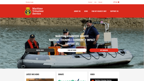 Screenshot of the Maritime Volunteer Service website